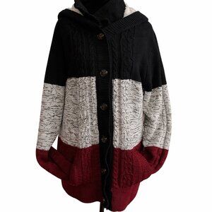 Old Navy Hooded Colorblock Cardigan Black Gray Burgundy